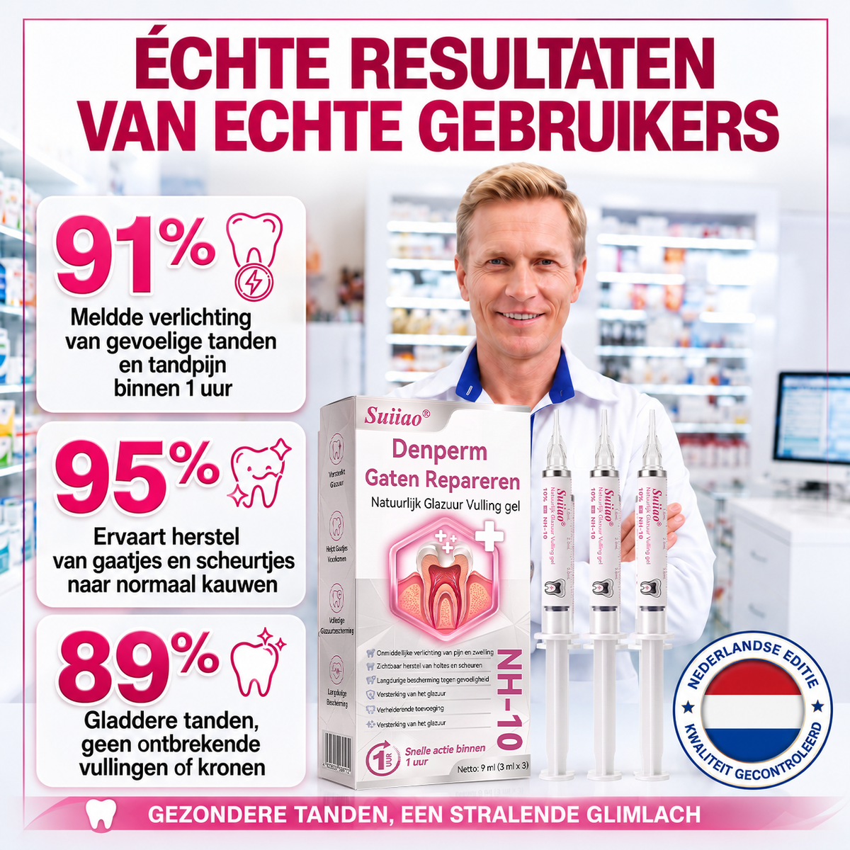 𝑺𝒖𝒊𝒊𝒂𝒐® 🪁DenPerm🎉 —  Gaten Repareren Natuurlijk Glazuur Vulling gel, Gevoelige Tanden en Verzwakt Tandglazuur.